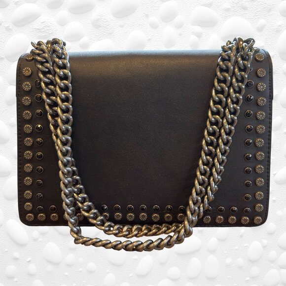 Dark Grey Studded Handbag – Heavy Chains, Horseshoe Clasp, Statement Piece! - Picture 2 of 7